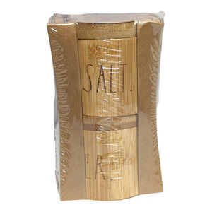Rae Dunn‎ Salt & Pepper Etched Bamboo Wooden Stacker Set with Lids Brand New